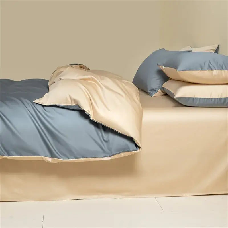 Blue and beige egyptian cotton bedding set for bedroom