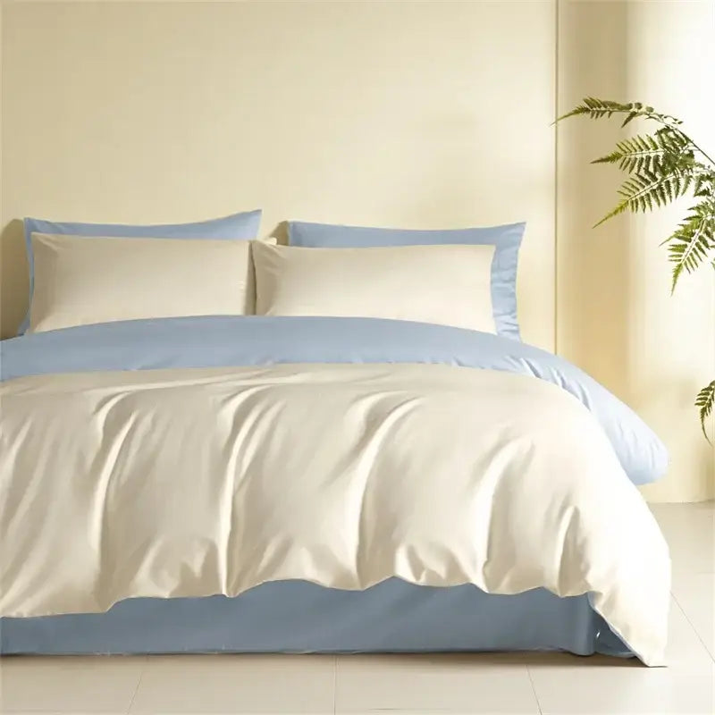 Blue and beige egyptian cotton bedding set for bedroom