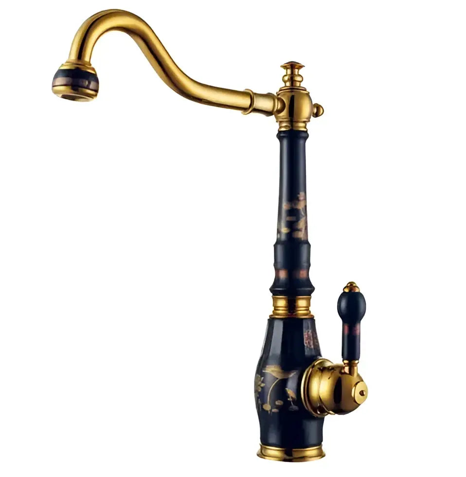Blue and gold brass porcelain kitchen faucet with chrome swivel mixer