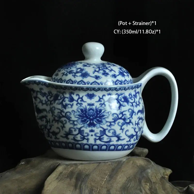 Blue and gold dragon teapot tea set dining room ceramic teaware