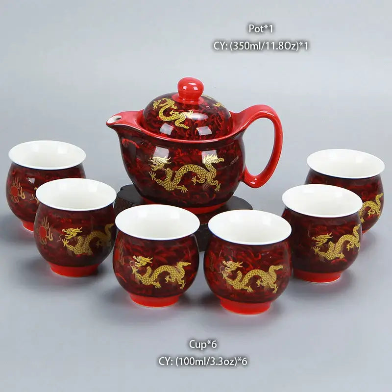 Blue and gold dragon teapot tea set dining room ceramic teaware