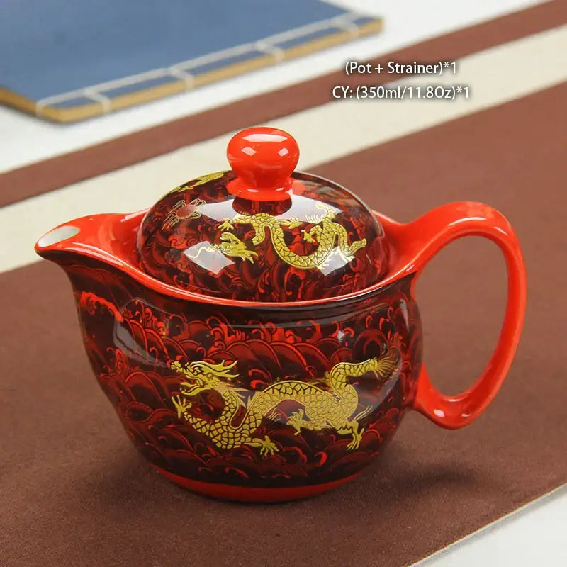 Blue and gold dragon teapot tea set dining room ceramic teaware