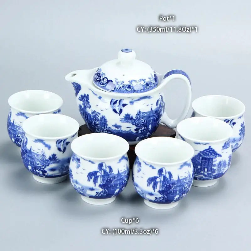 Blue and gold dragon teapot tea set dining room ceramic teaware
