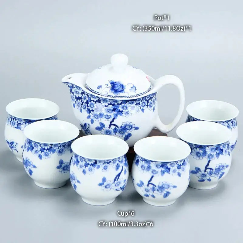 Blue and gold dragon teapot tea set dining room ceramic teaware