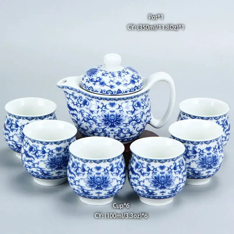 Blue and gold dragon teapot tea set dining room ceramic teaware