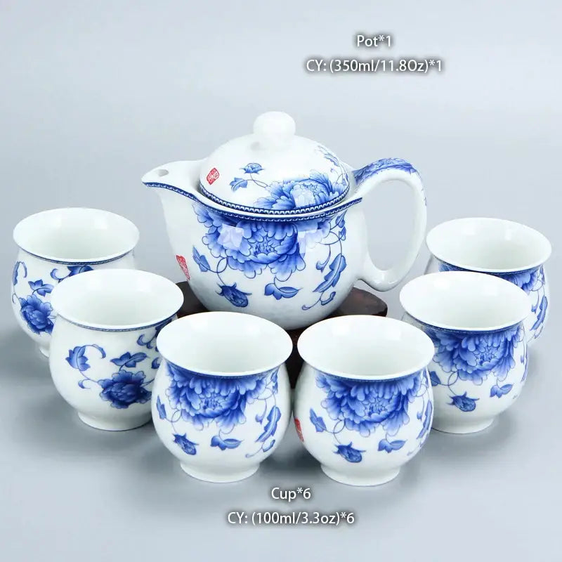 Blue and gold dragon teapot tea set dining room ceramic teaware
