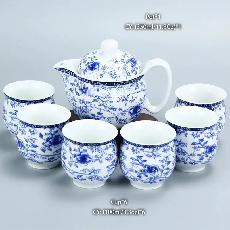 Blue and gold dragon teapot tea set dining room ceramic teaware