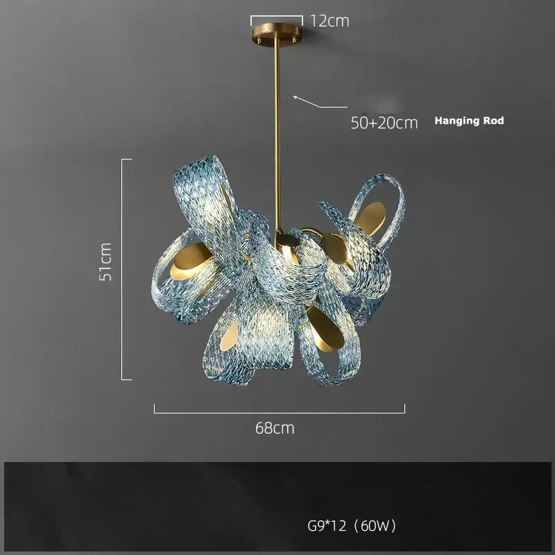 Blue and gold petal glass led copper pendant light for dining room