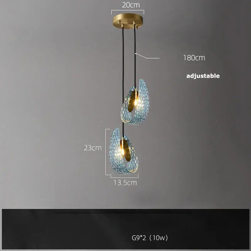 Blue and gold petal glass led copper pendant light for dining room