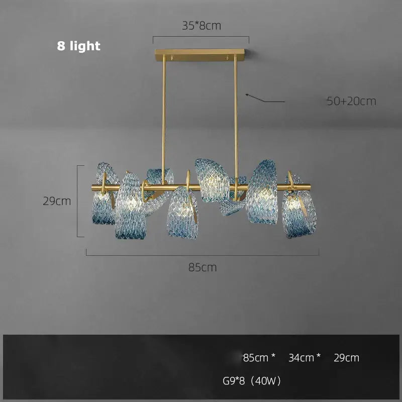 Blue and gold petal glass led copper pendant light for dining room