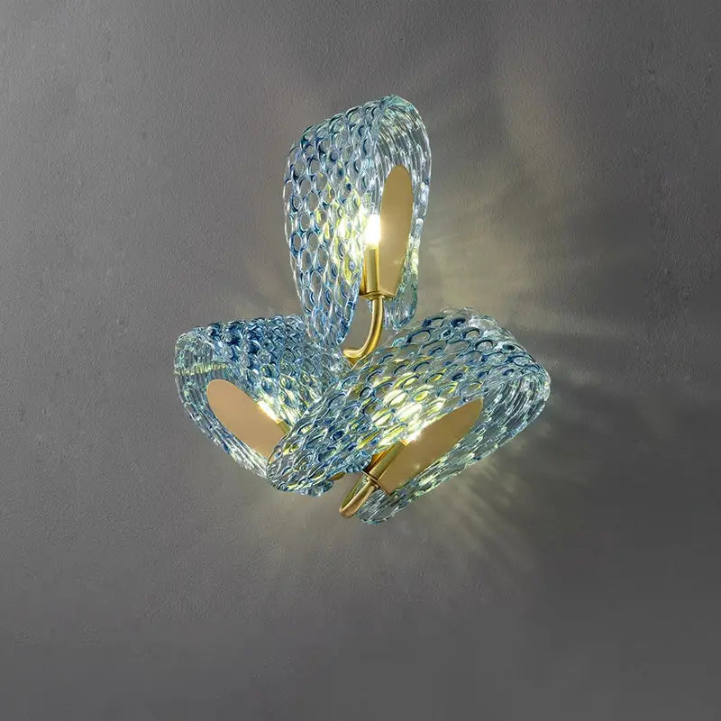 Blue and gold petal glass led copper pendant light for dining room
