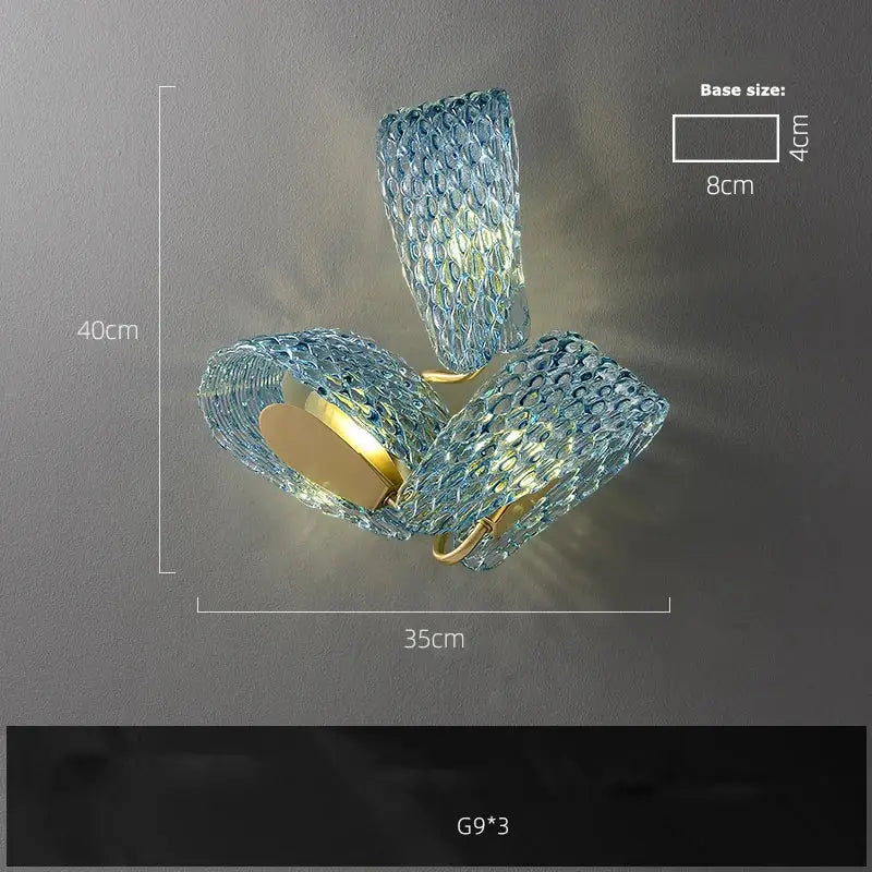 Blue and gold petal glass led copper pendant light for dining room