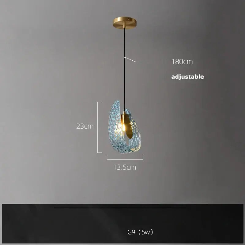 Blue and gold petal glass led copper pendant light for dining room