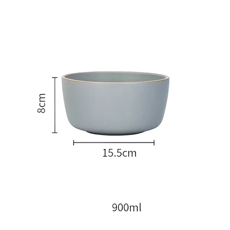 Blue and gray ceramic morandi bowl dining room gold trimmed dinnerware