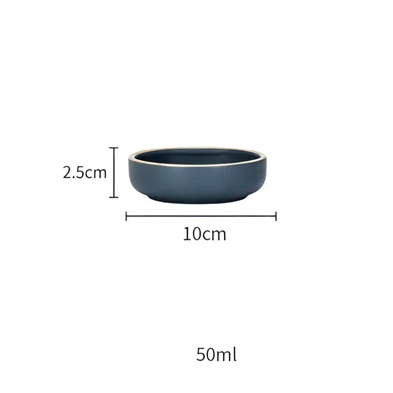 Blue and gray ceramic morandi bowl dining room gold trimmed dinnerware