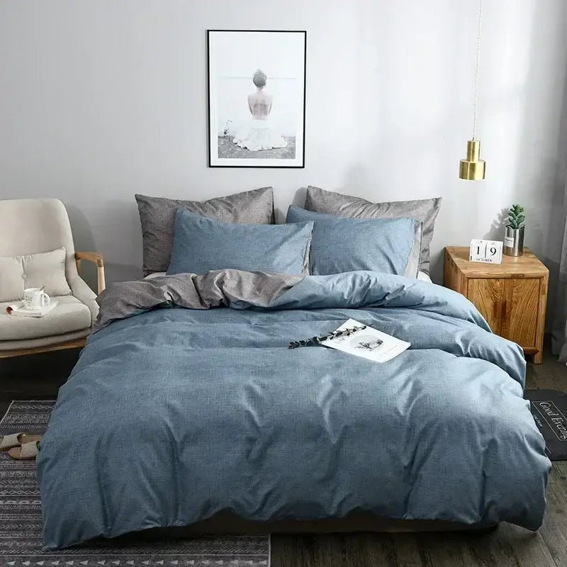 Blue and gray grain pattern duvet cover set bedroom bedding