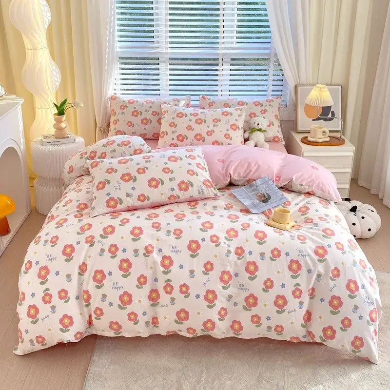Blue and gray striped cotton single duvet cover bedroom bedding set