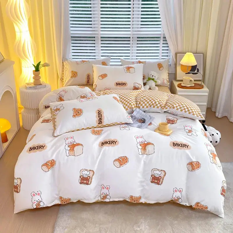 Blue and gray striped cotton single duvet cover bedroom bedding set