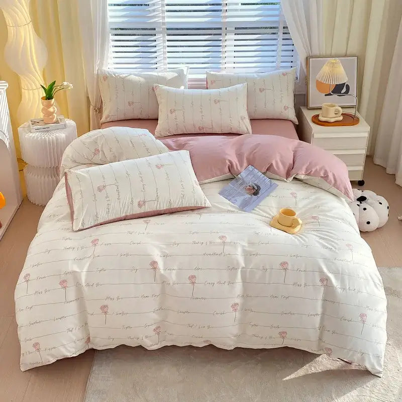 Blue and gray striped cotton single duvet cover bedroom bedding set