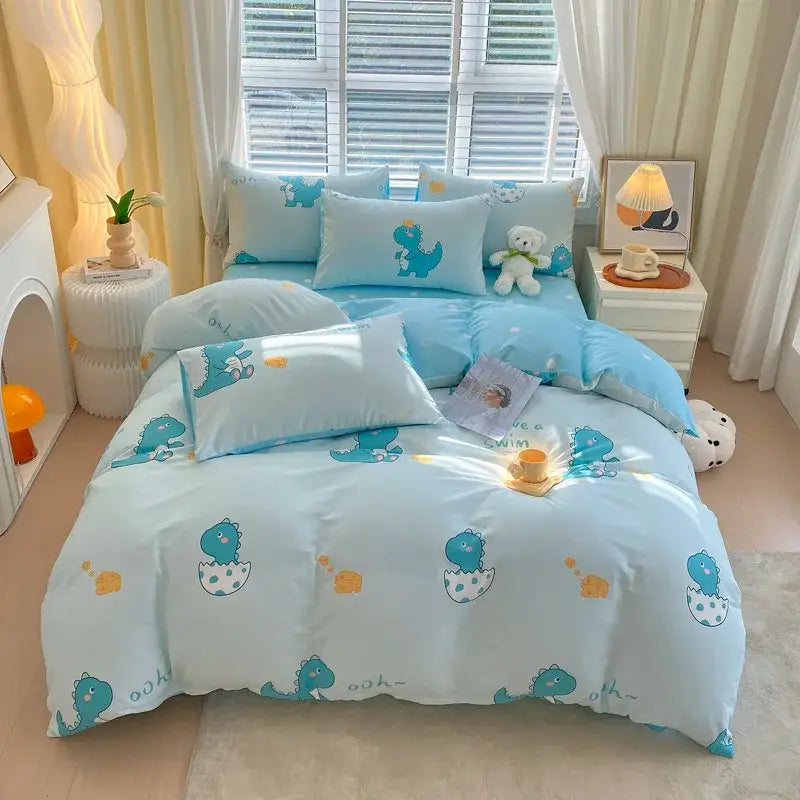 Blue and gray striped cotton single duvet cover bedroom bedding set