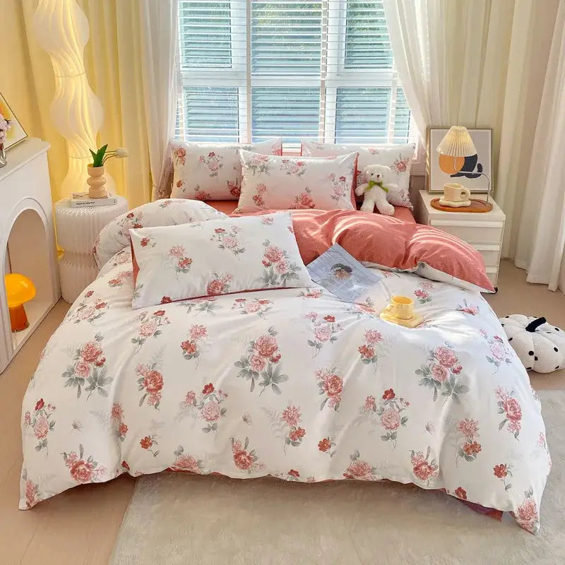 Blue and gray striped cotton single duvet cover bedroom bedding set