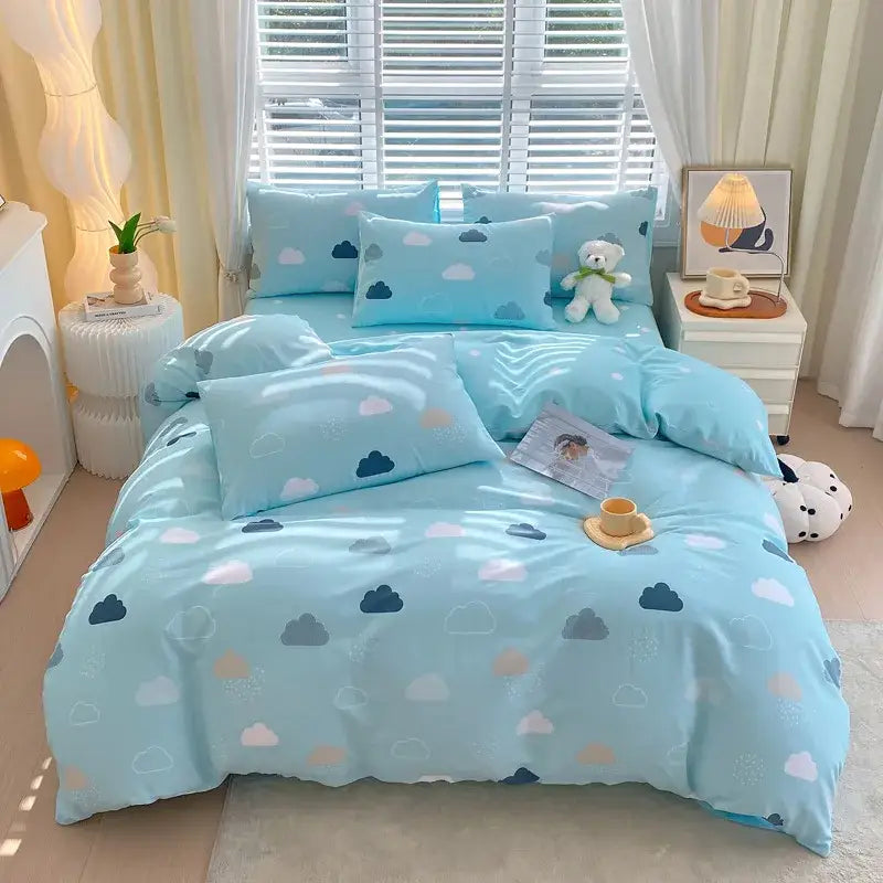 Blue and gray striped cotton single duvet cover bedroom bedding set