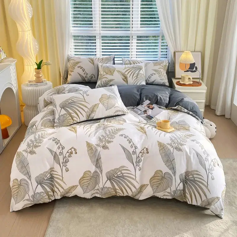 Blue and gray striped cotton single duvet cover bedroom bedding set