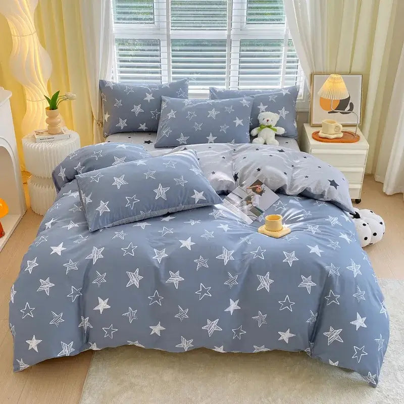Blue and gray striped cotton single duvet cover bedroom bedding set