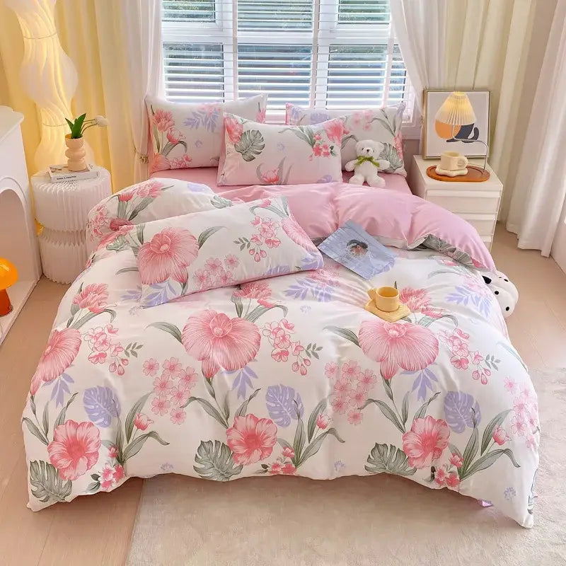 Blue and gray striped cotton single duvet cover bedroom bedding set