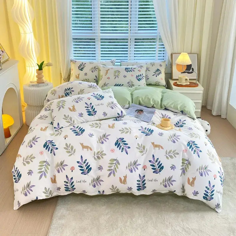 Blue and gray striped cotton single duvet cover bedroom bedding set