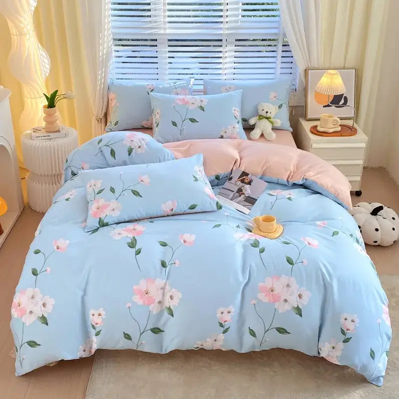 Blue and gray striped cotton single duvet cover bedroom bedding set