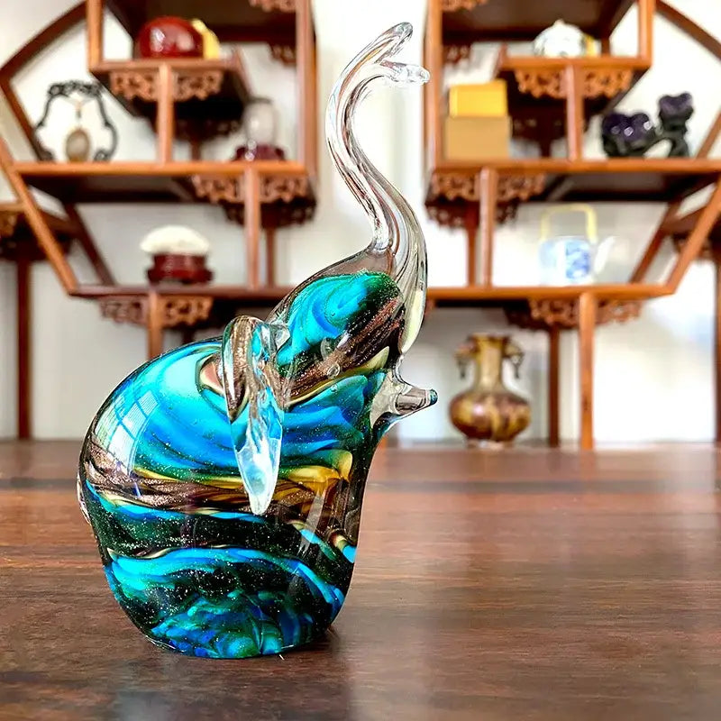 Blue and green crystal glass elephant sculpture living room decor