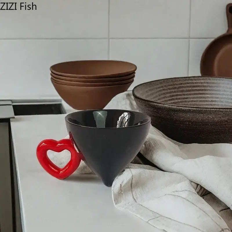 Blue and red heart shape ceramic mug set kitchen fruit juice cup
