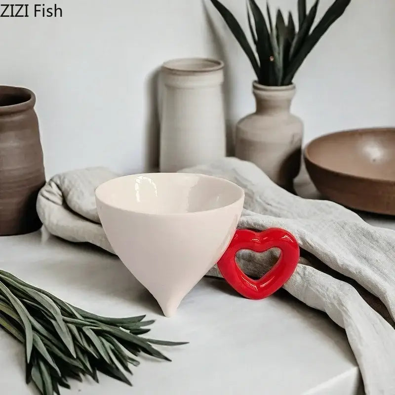 Blue and red heart shape ceramic mug set kitchen fruit juice cup
