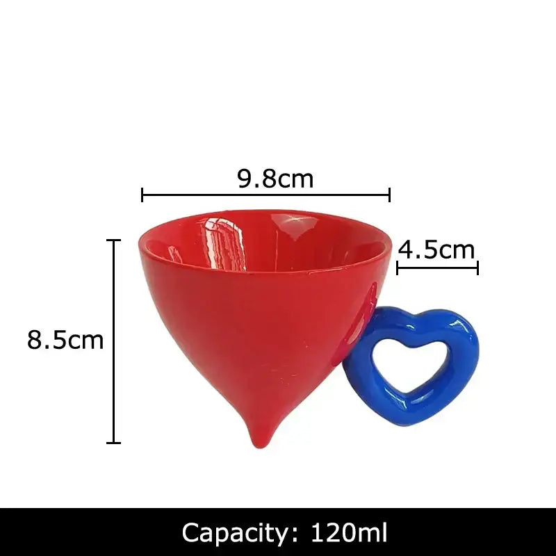 Blue and red heart shape ceramic mug set kitchen fruit juice cup