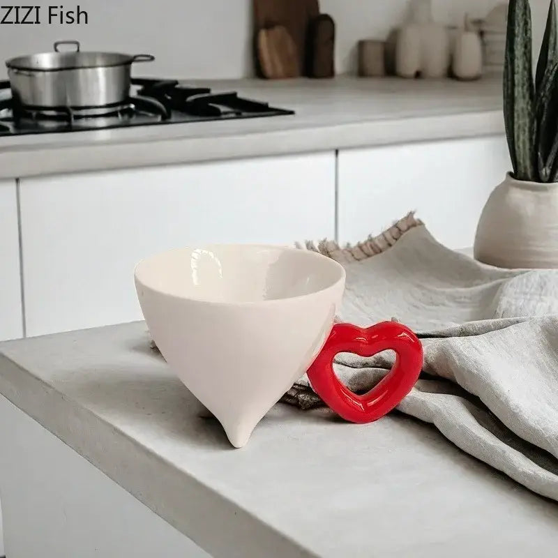 Blue and red heart shape ceramic mug set kitchen fruit juice cup