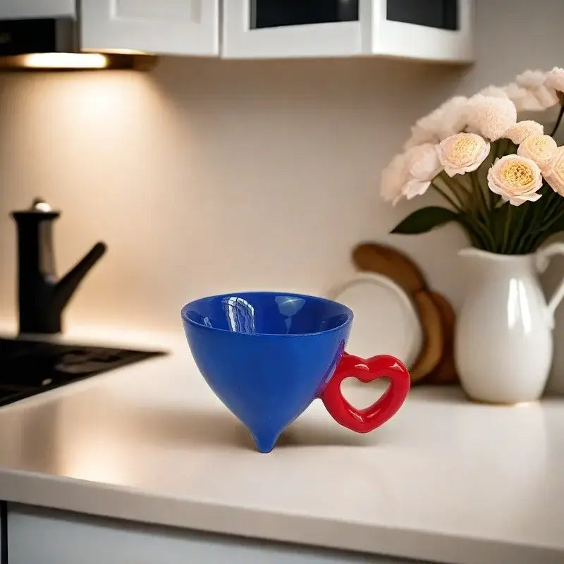 Blue and red heart shape ceramic mug set kitchen fruit juice cup