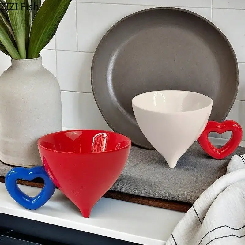 Blue and red heart shape ceramic mug set kitchen fruit juice cup