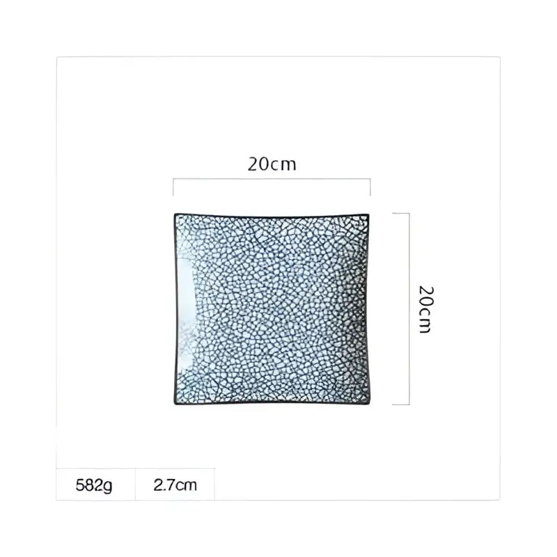 Blue and white crackle glaze porcelain square dinner plate dining room
