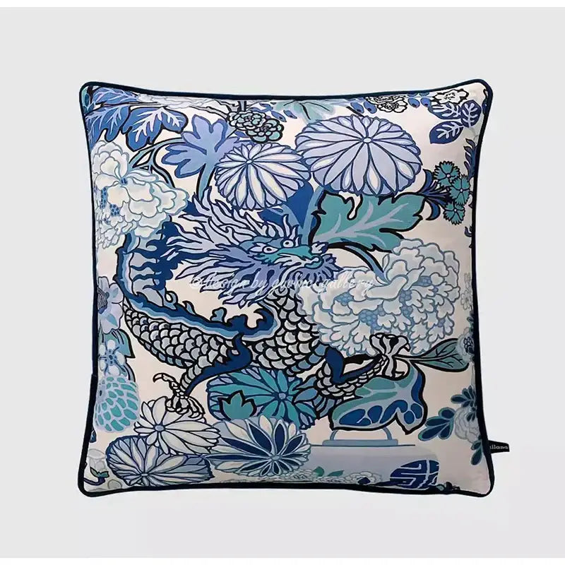 Blue and white crane throw pillow case – living room tassel cushion