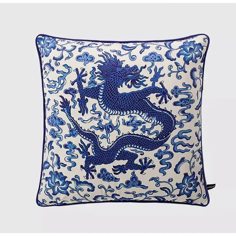 Blue and white crane throw pillow case – living room tassel cushion