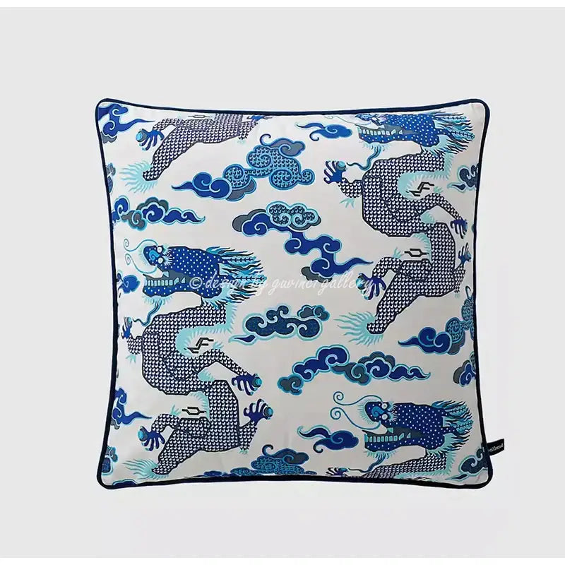 Blue and white crane throw pillow case – living room tassel cushion