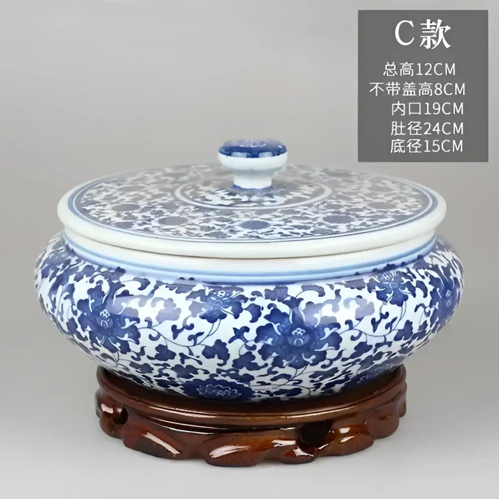 Blue and white floral ceramic tea caddy jar set – living room decor
