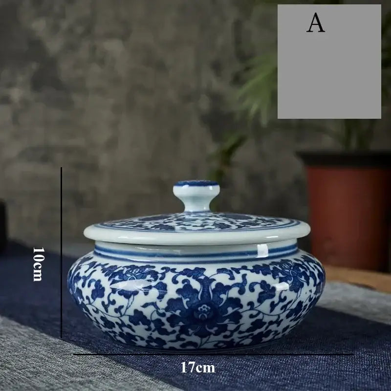 Blue and white floral ceramic tea caddy jar set – living room decor