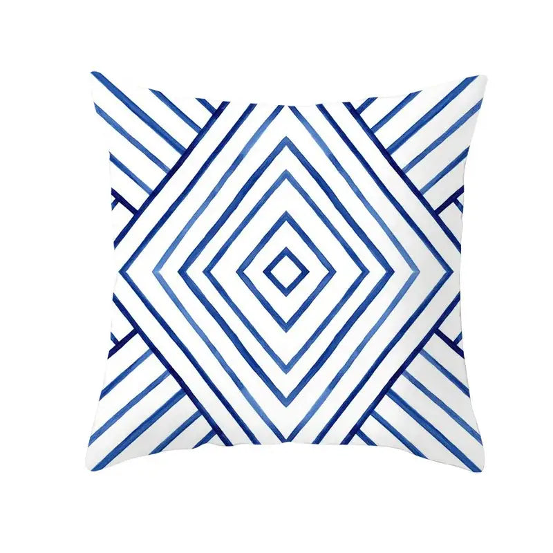 Blue and white geometric heart round cushion cover living room decor