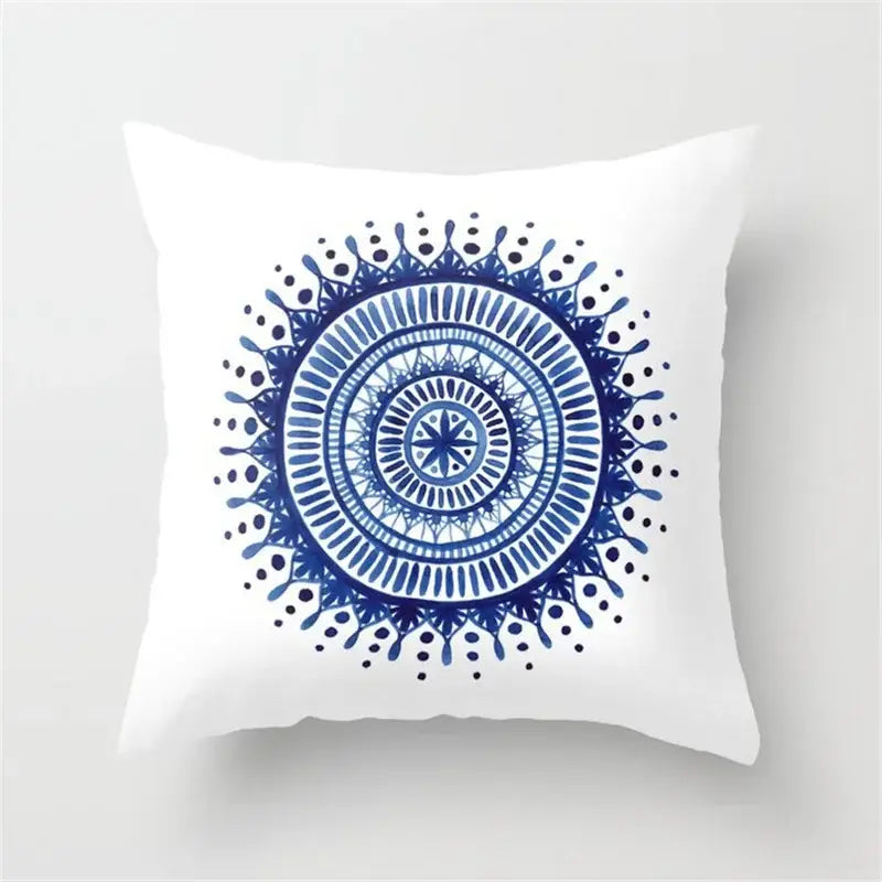 Blue and white geometric heart round cushion cover living room decor
