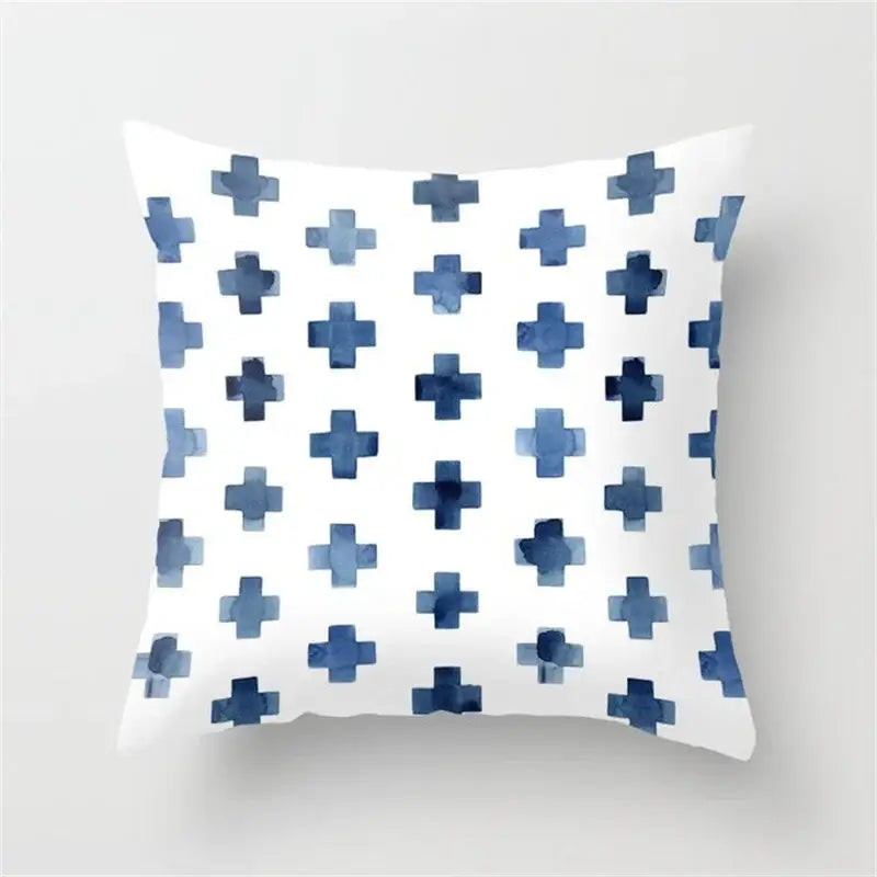 Blue and white geometric heart round cushion cover living room decor