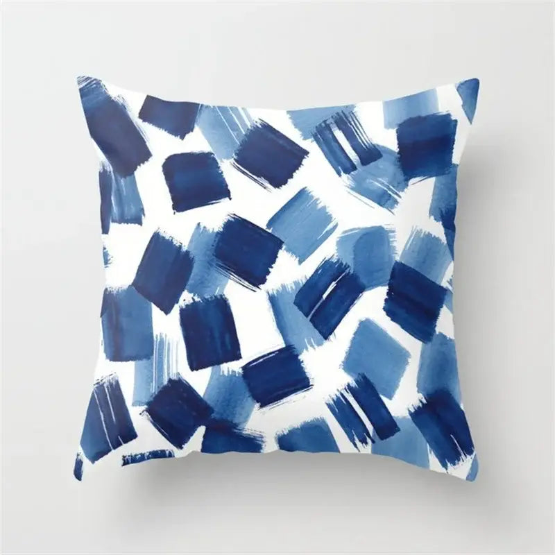 Blue and white geometric heart round cushion cover living room decor