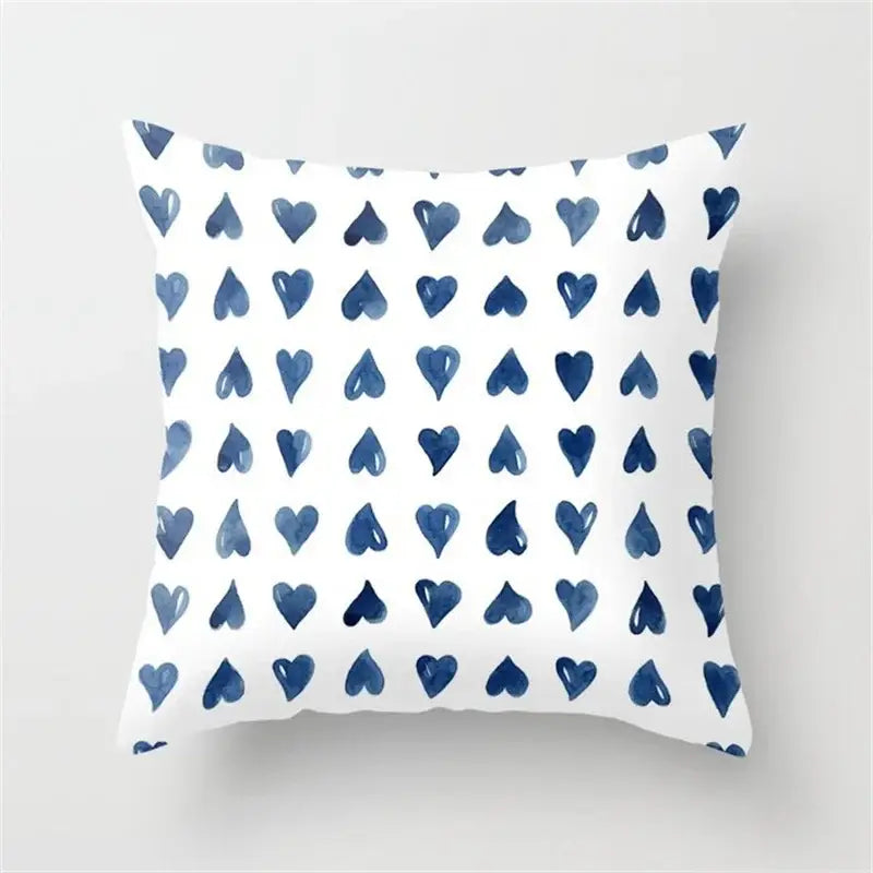Blue and white geometric heart round cushion cover living room decor