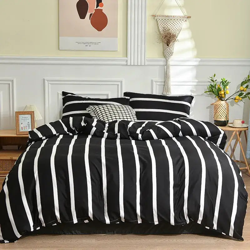 Blue and white geometric stripes bedding set for bedroom